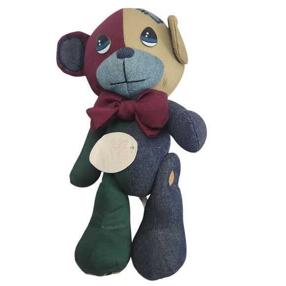 1996 Precious Moments Dillion Denim Jointed Patchwork Teddy Bear 1761 NWT - Picture 1 of 7